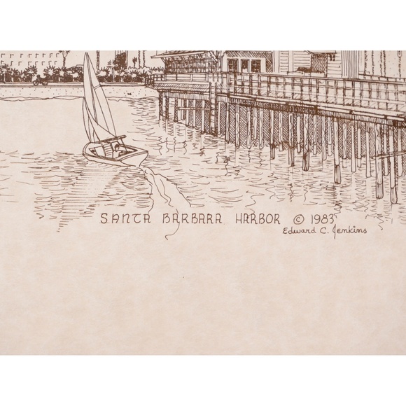 NWOT - Vintage Print on paper - Santa Barbara Harbor by Edward C. Jenkins 1983 - Picture 2 of 2